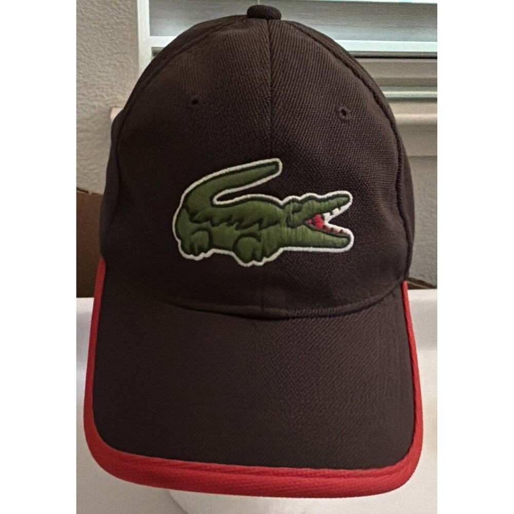 Lacoste Sport Men's Black Red Adjustable Hat Cap Crocodile Embroidered